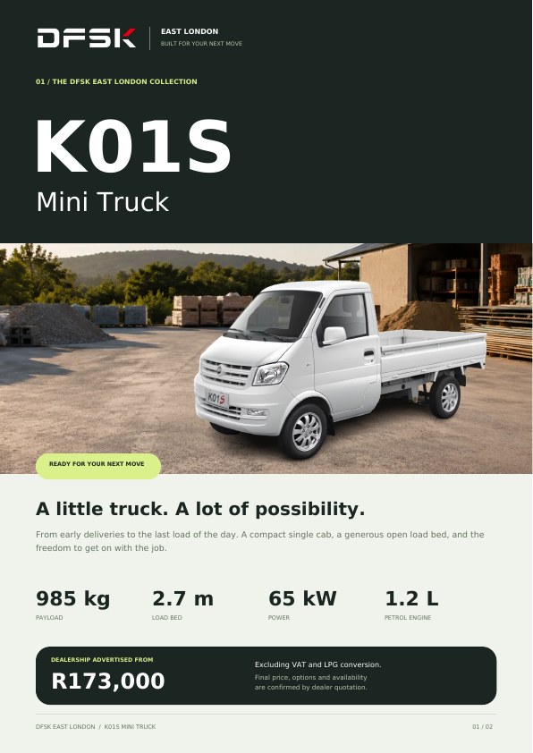 DFSK East London K01S Mini Truck brochure cover
